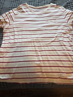 Adam Levine Collection White Tee with Red Horizontal Stripes and Pocket